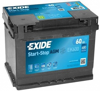 Аккумулятор EXIDE 60Ah 680 A AGM (Start-Stop EK600)